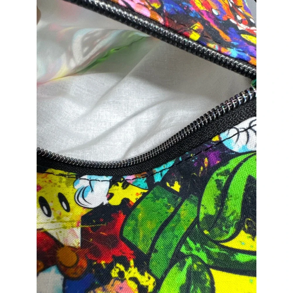 Handmade Super Mario Bros Graffiti Drawstring Backpack Black Cork Bottom 16x13